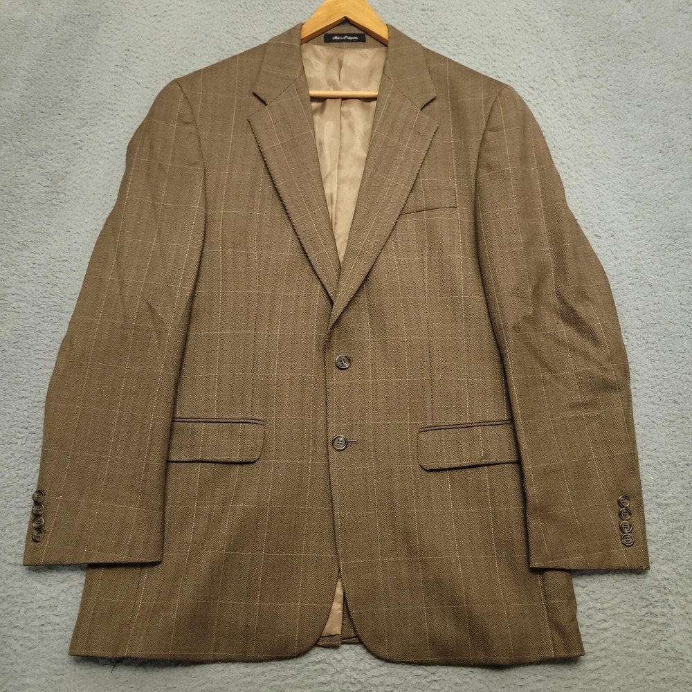 Lauren Ralph Lauren Men's 42L (43) Blazer Jacket Brown Windowpane‎ 100% Wool